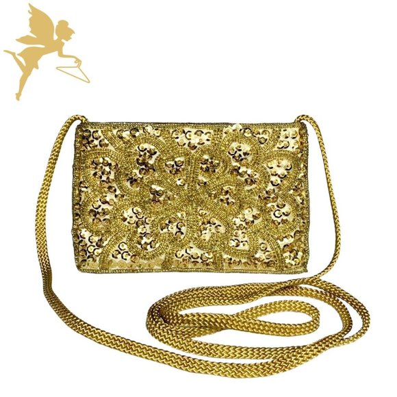La Regale Handbags - VINTAGE LA REGALE LTD. Art Deco Sequin & Seed Bead Crossbody Evening Bag